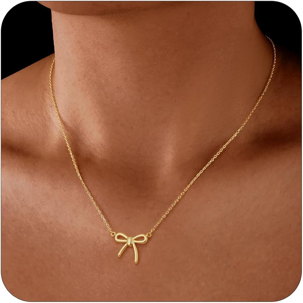 Non Tarnish Gold Bow Necklace, 14K Gold Plated Bow Necklace for Women, Flawless Hand-Polished Bow... | Amazon (US)