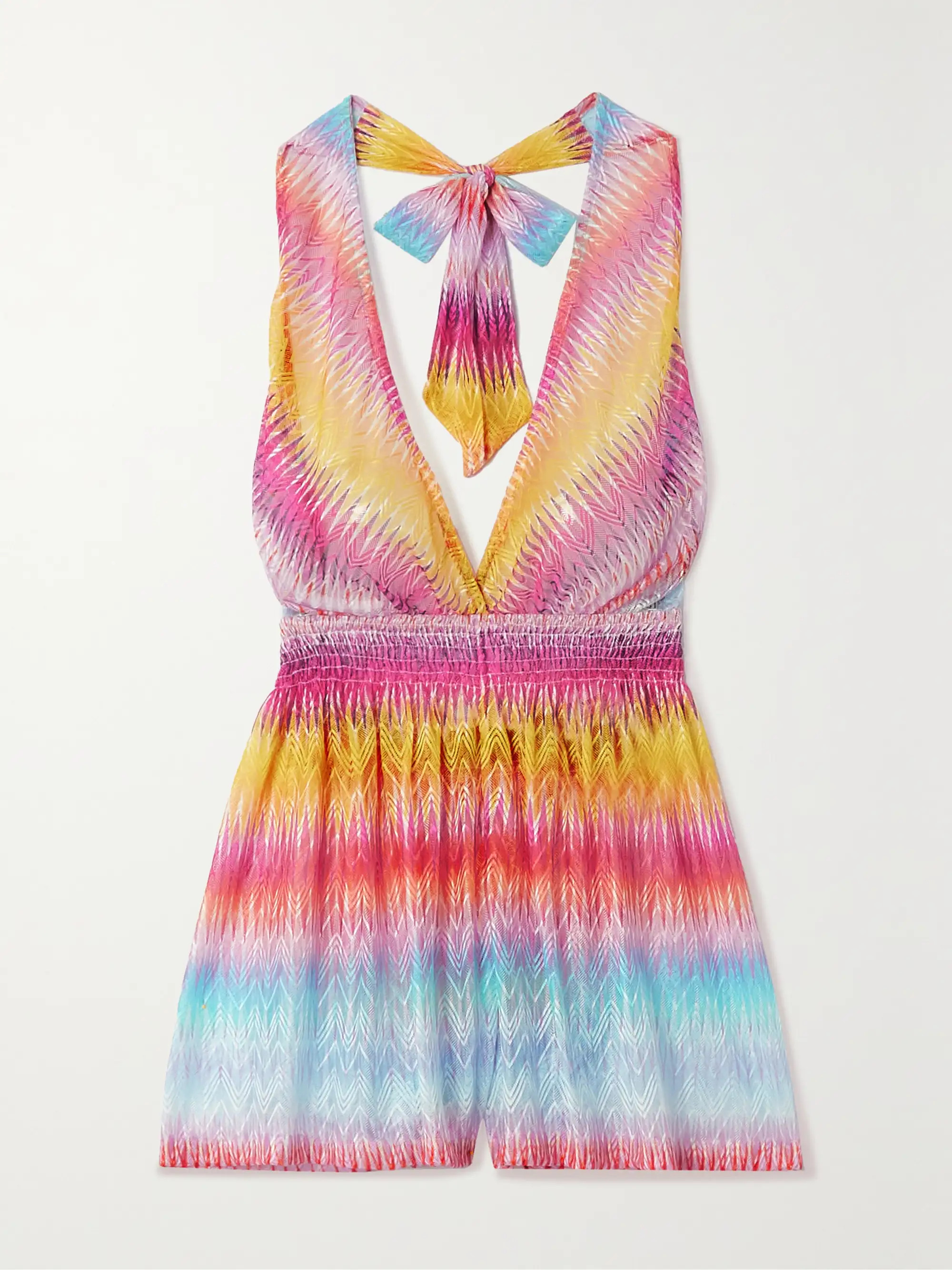 Striped crochet-knit halterneck playsuit | NET-A-PORTER (US)