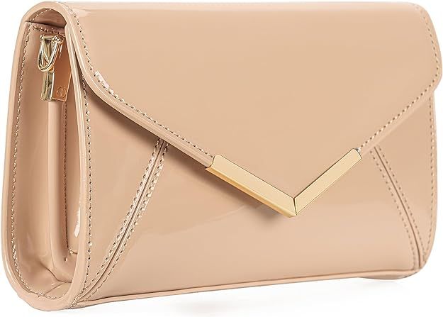 DEXMAY Women Envelope Evening Clutch Handbag Faux Patent Leather Foldover Clutch Bag Formal Purse | Amazon (US)