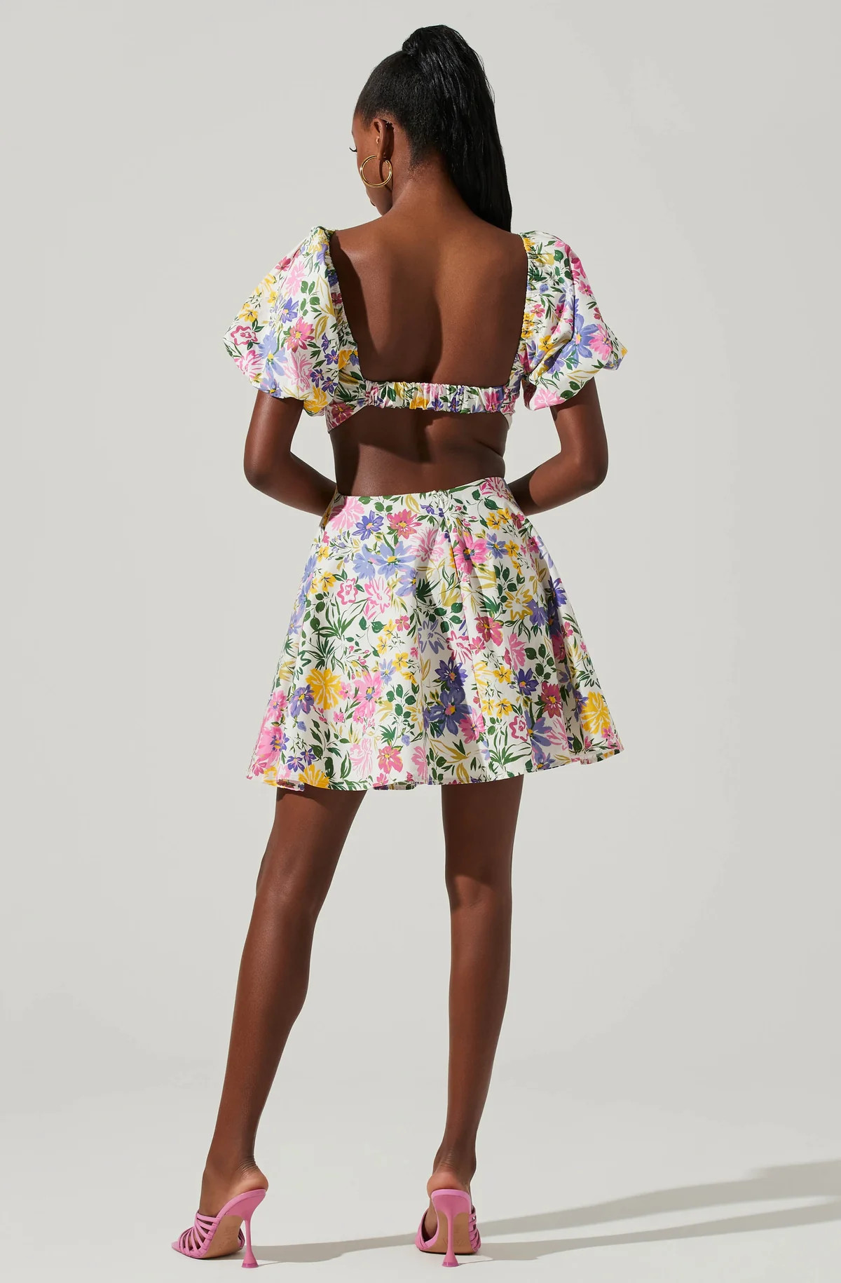 Clarita Floral Cutout Puff Sleeve Mini Dress | ASTR The Label (US)