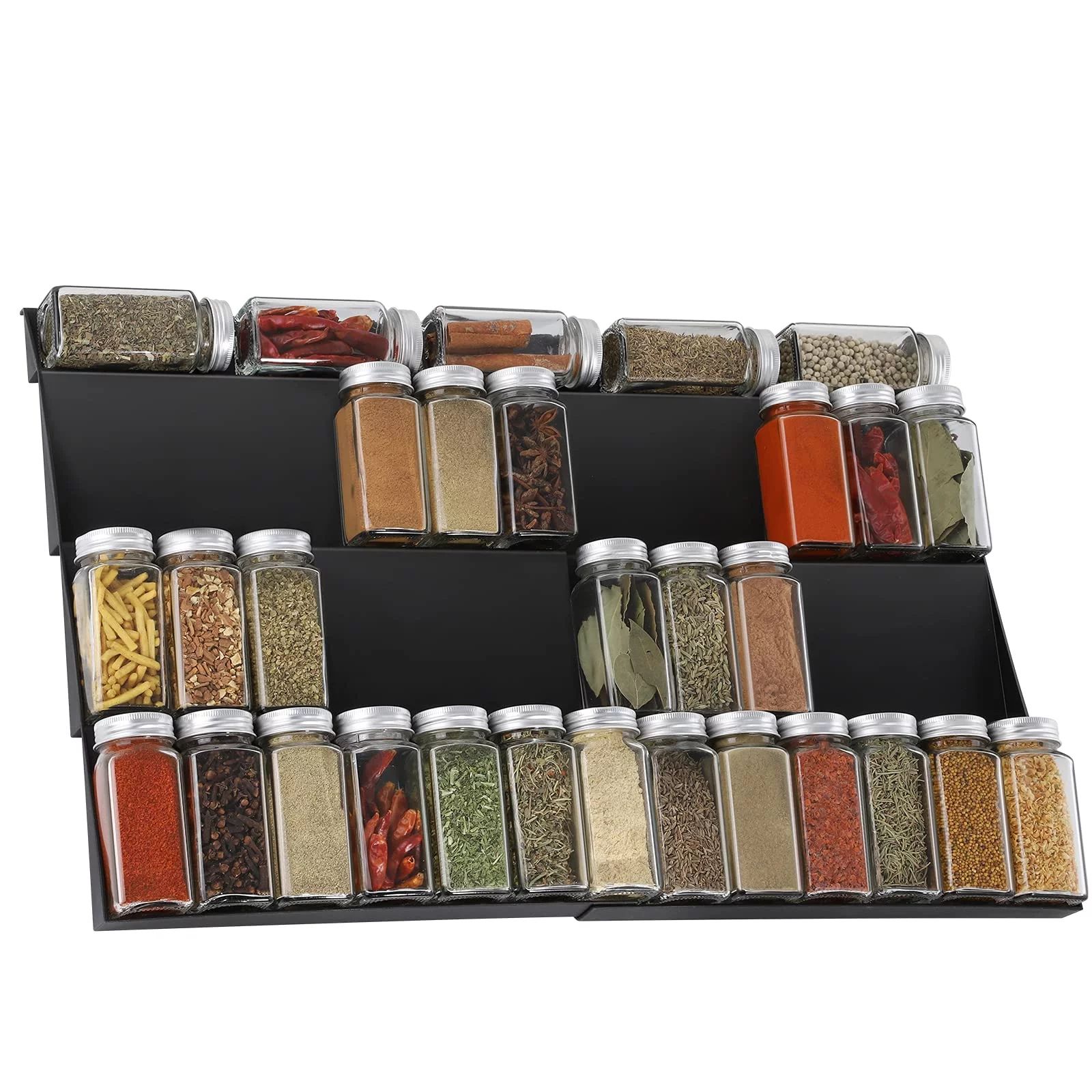 KOOVON Expandable Spice Rack Tray, Plastic Spice Organizer Drawer for Kitchen, Black - Walmart.co... | Walmart (US)