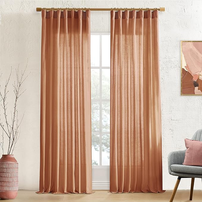 XTMYI Terracotta Rust Colored Sheer Curtain Panels for Bedroom,Fall Cozy Rustic Western Home Deco... | Amazon (US)