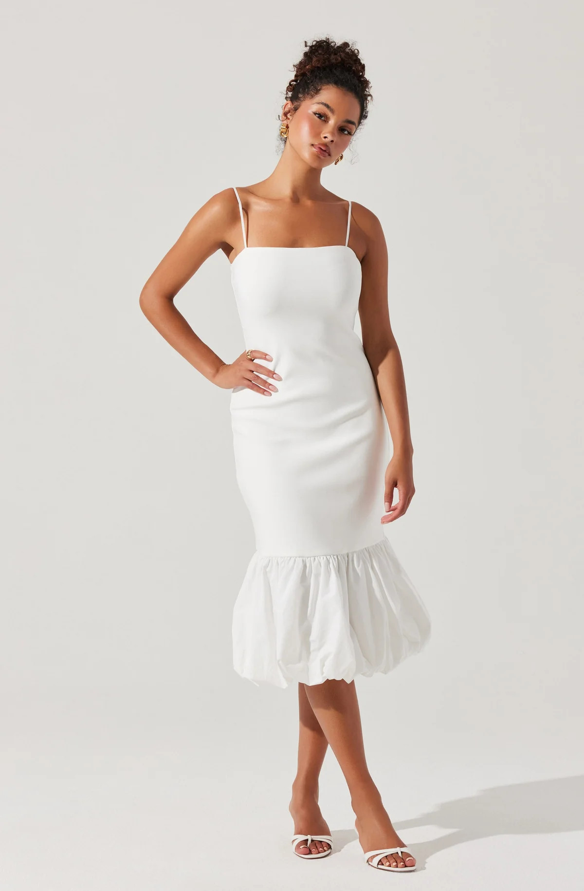 Brittnea Bodycon Bubble Hem Midi Dress - White / XS | ASTR The Label (US)