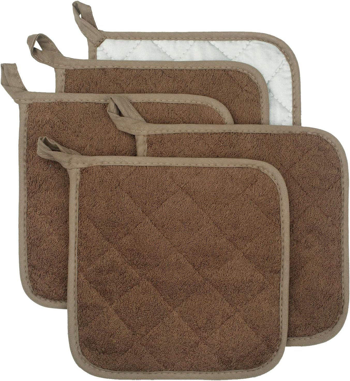 100% Cotton Kitchen Everyday Basic Terry Pot Holder Heat Resistant Coaster Potholder for Cooking and Baking Set of 5 Brown | Amazon (US)
