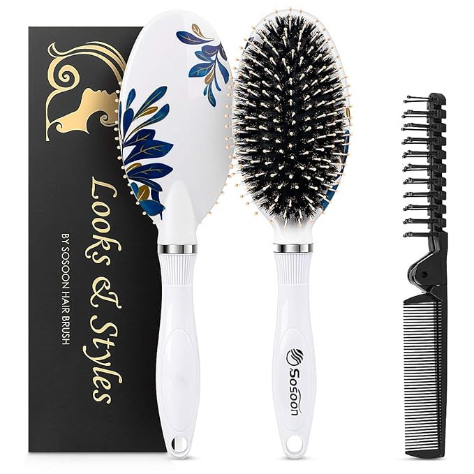Hair Brush, Boar Bristle Hair Brushes for Women Kids Thick Curly Wet Dry Hair, Smoothing Detangli... | Amazon (US)