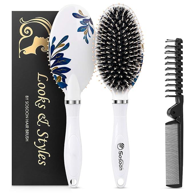 Hair Brush, Boar Bristle Hair Brushes for Women Kids Thick Curly Wet Dry Hair, Smoothing Detangli... | Amazon (US)