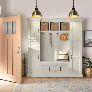 Home Decorators Collection Royce Off White 79.25 in. Hall Tree with Black Hardware SK18208A-OW - ... | The Home Depot