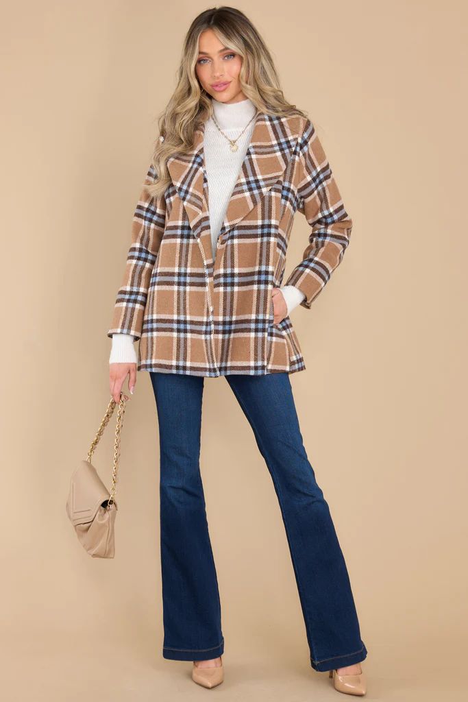 Way To Go Light Brown Plaid Coat | Red Dress 