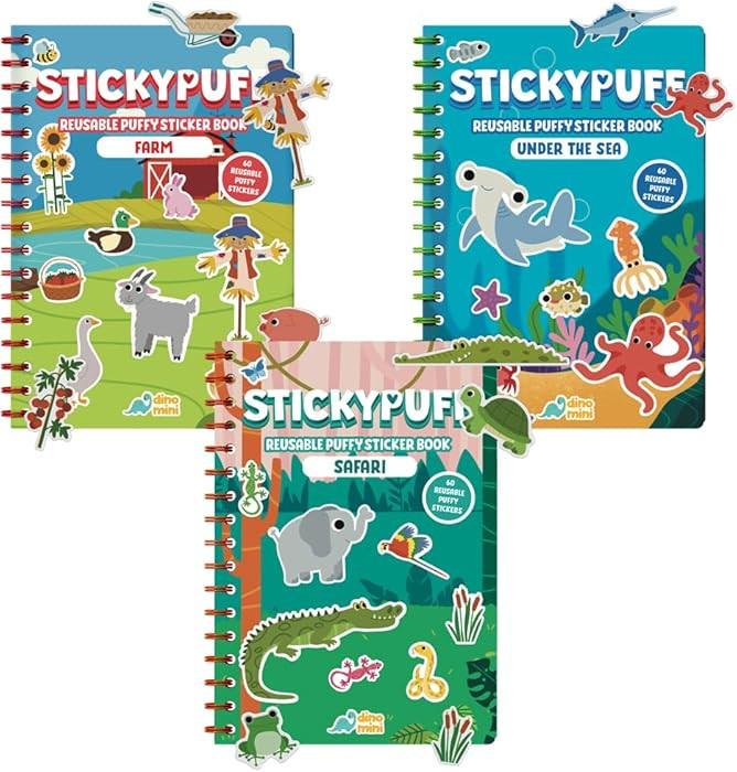 Stickypuff Value Pack - 3 Reusable Puffy Sticker Book for Toddlers - Puffy Stickers for Toddlers ... | Amazon (US)