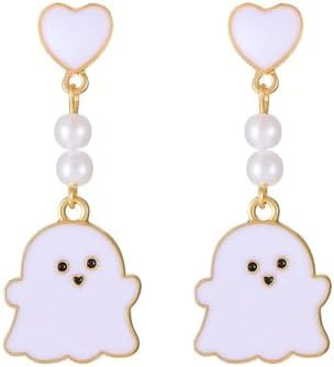 Halloween Earrings for Women Cute Funny White Blue Pink Ghost Love Heart Pearl Dangle Drop Earrin... | Amazon (US)