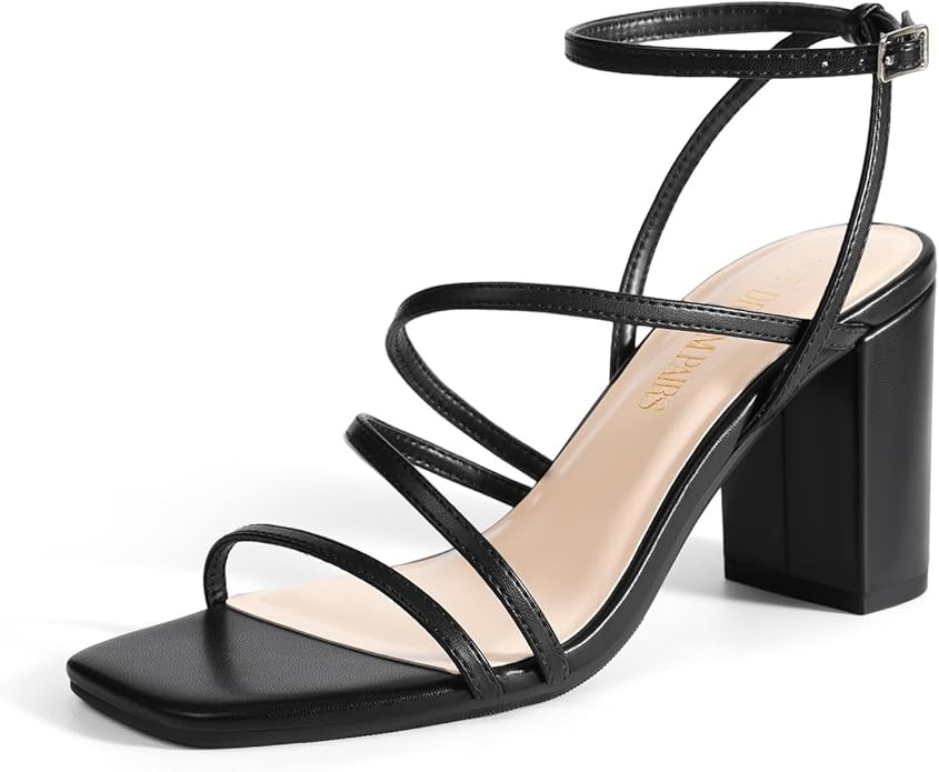 DREAM PAIRS Women's Heels Chunky Block Strappy Square Open Toe Ankle Buckle Heeled Sandals Weddin... | Amazon (US)