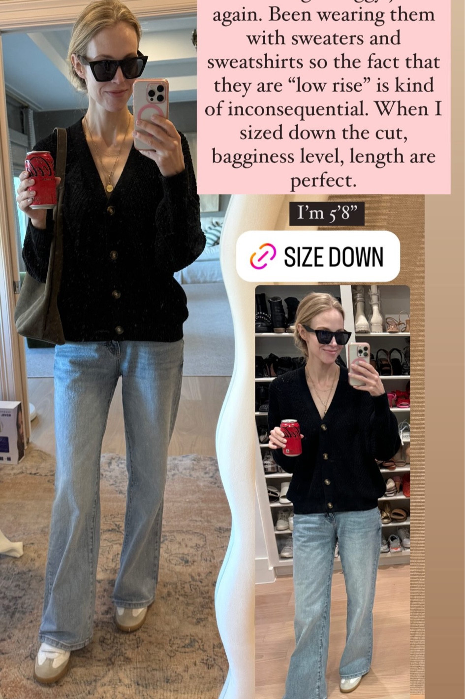 Size down in Target jeans. I sized up to a Large in the Walmart sweater 