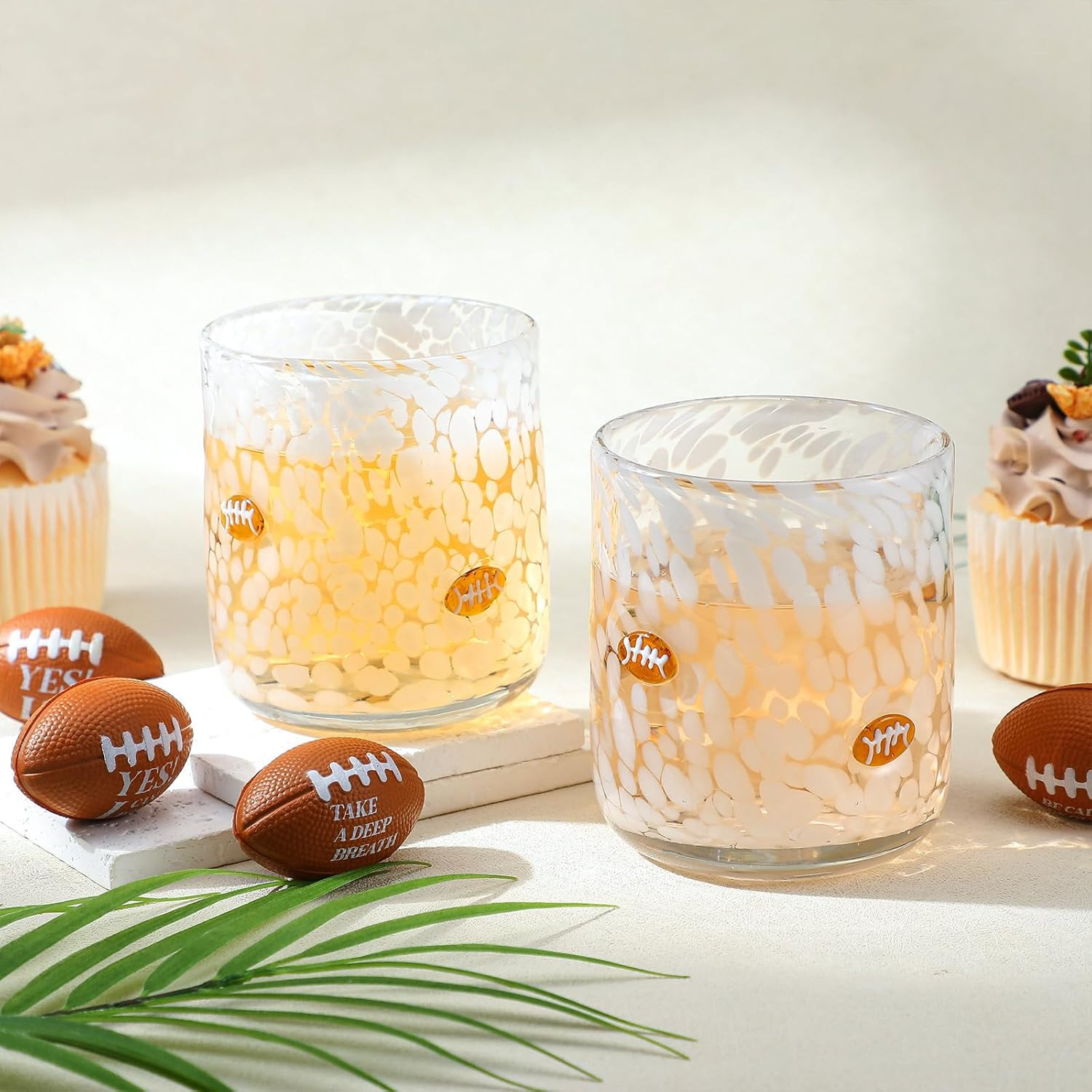 2 PCS Football Party Glass Cups - 14 oz Football Icon Stemless Wine Juice Coffee Drinking Glasses... | Amazon (US)