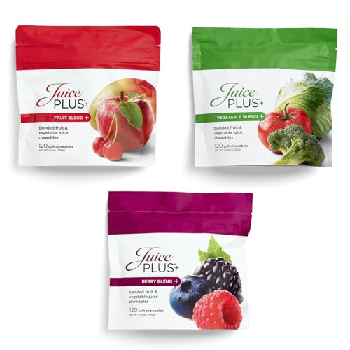 Juice Plus+ Fruit, Vegetable & Berry Blend Soft Chews (Chewables) - 30 Plant-Based Ingredients! Vegan Gummies for Kids & Adults - Gluten-Free, Non-GMO, No HFCS - Prepacked 3 Pouches (30 Chews Each) | Amazon (US)