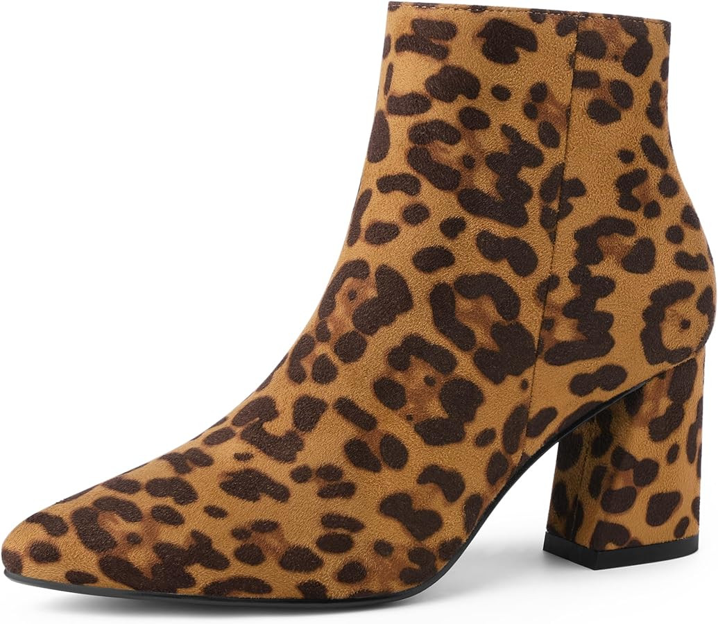 Allegra K Women's Pointy Toe Side Zip Chunky Heels Ankle Boots | Amazon (US)