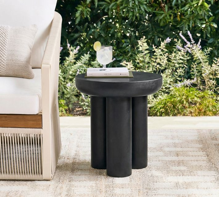 Alina Round Concrete Outdoor Side Table, Black | Pottery Barn (US)