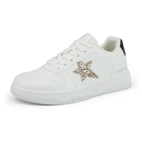 VINTAGE HAVANA Women’s Fashion Court Sneakers | Casual Lace up Low Top Shoes | Cute Trendy Comfortable Sneaker White/Glitter Mix 9.5 | Amazon (US)
