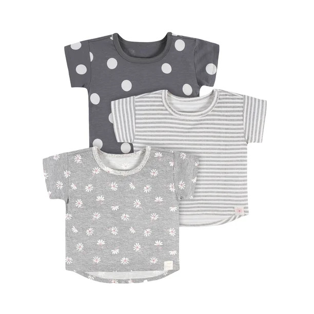 Modern Moments by Gerber Baby & Toddler Girls Short Sleeve Ribbed Tee, 3-Pack, (12M - 5T) - Walma... | Walmart (US)