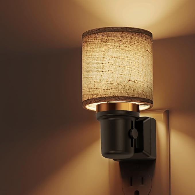 Night Lights Plug into Wall, Linen Fabric Cylinder Decor Night Light, Dusk to Dawn Sensor Vintage... | Amazon (US)
