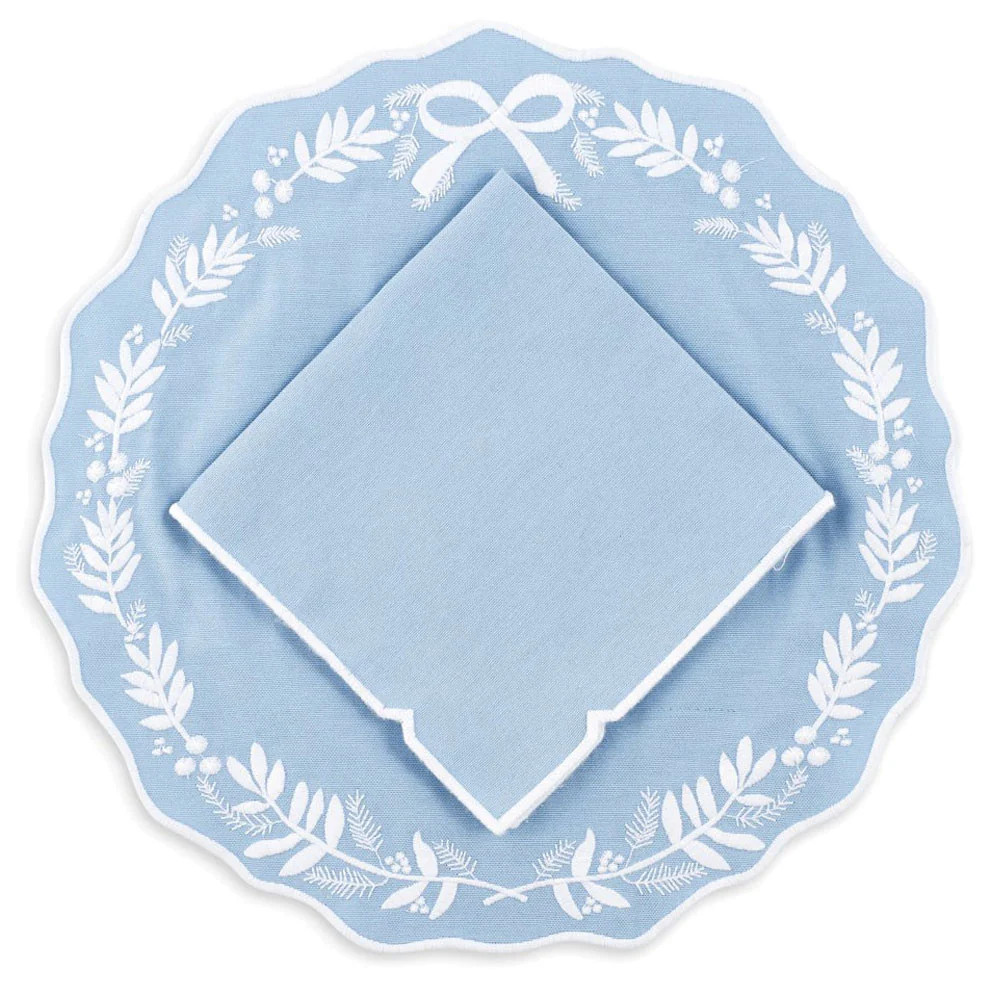 Florence Placemat and Napkin Set in Dusty Blue, OTM Exclusive | Over The Moon