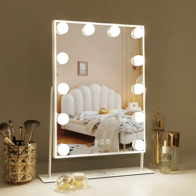 Fenchilin Vanity Makeup Mirror with Lights Metal Tabletop White 14.5" x 18.5" | Walmart (US)