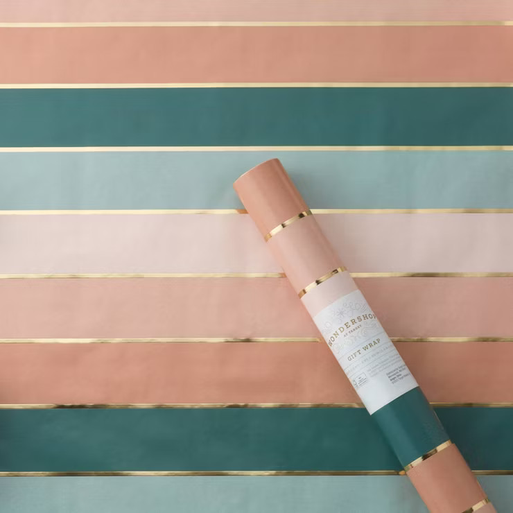 20 sq ft Striped Gift Wrap Pink/Green/Gold - Wondershop™ | Target