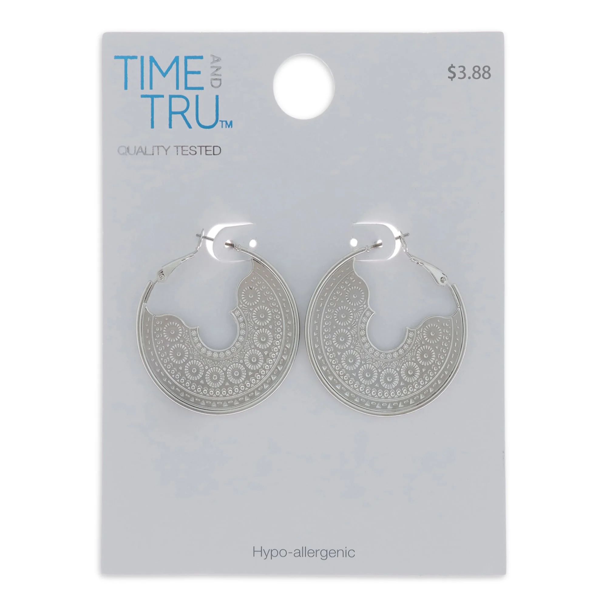 Time and Tru Women's Filigree Hoop Earrings, Rhodium | Walmart (US)