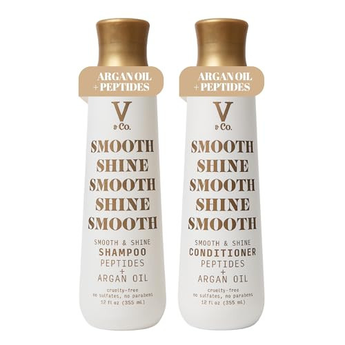 V&Co. Beauty Smooth & Shine Hair Shampoo and Conditioner Set with Peptide Technology and Argan Oil, 12 oz, Sulfate Free Gentle Shampoo and Conditioner Bundle, Color Safe | Amazon (US)