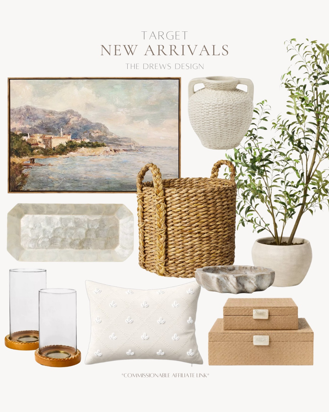New Target arrivals include decorative box, throw pillow, hurricane candle holders, tray, basket, marble dish, faux plant, vase, and wall art.

Neutral home decor, home accents, looks for less

#LTKFindsUnder100 #LTKFindsUnder50 #LTKHome
