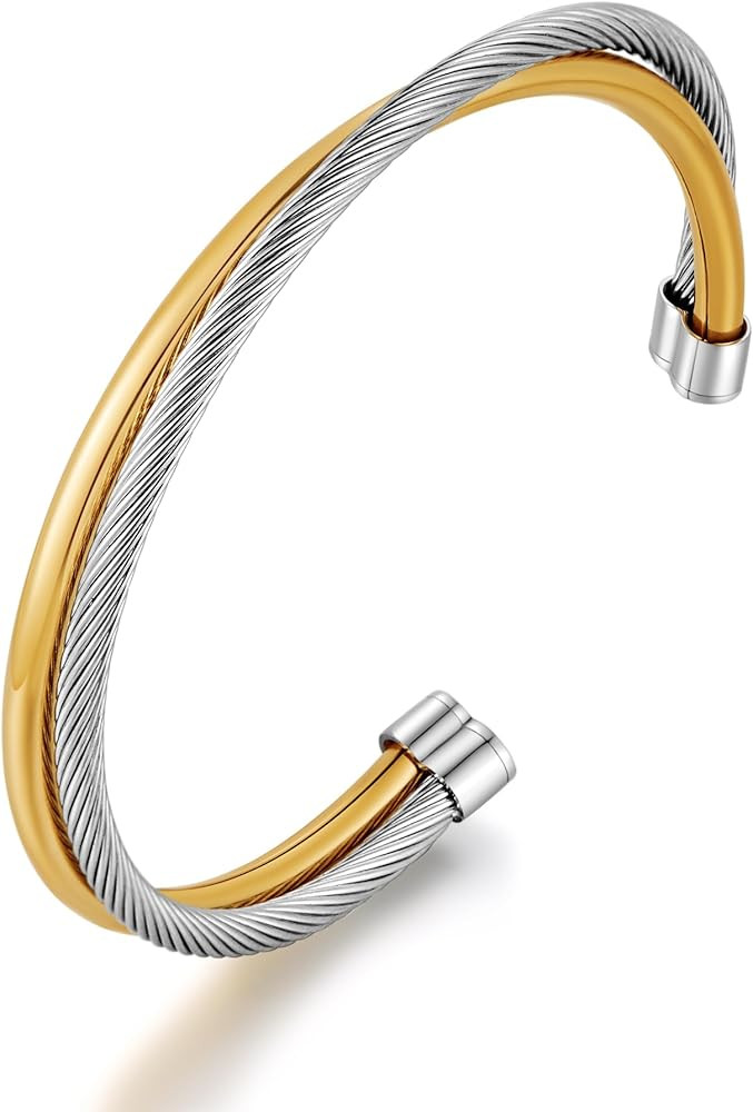 LILIE&WHITE Gold And Silver Bracelets For Women With Braided Design Chic Gold Bangle Statement Br... | Amazon (US)