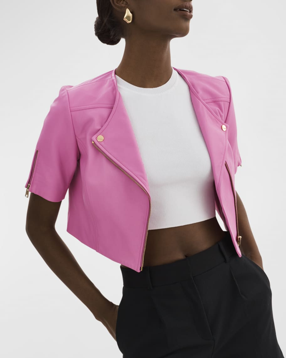 LaMarque Kirsi Short-Sleeve Leather Biker Jacket | Neiman Marcus