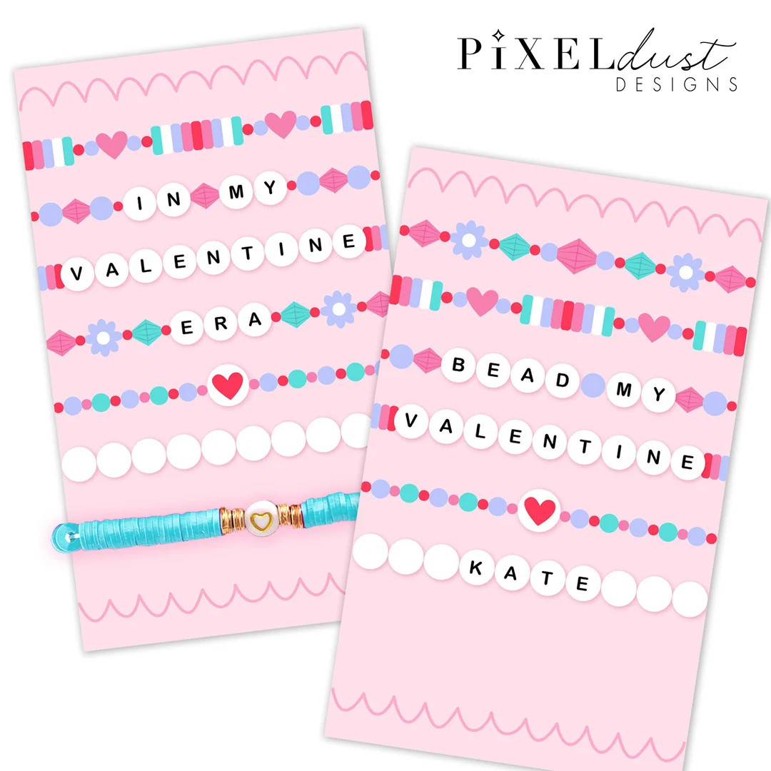Beaded Bracelet Valentine Cards, Friendship Bracelet Valentines, Valentines for Girls, Classroom ... | Etsy (US)