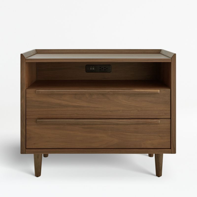 Tate 2-Drawer Midcentury Nightstand with Power Outlet + Reviews | Crate and Barrel | Crate & Barrel