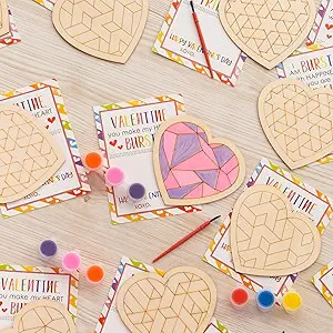 GEECOZYLIFE Valentines Day Gifts for Kids - 28 Pack Heart Barn Quilt Mosaics Kits with Valentines... | Amazon (US)