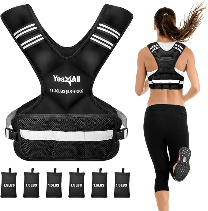 Yes4All Adjustable Weighted Vest 11-32lbs with Reflective Strip, Large Weight Vest for Strength T... | Amazon (US)