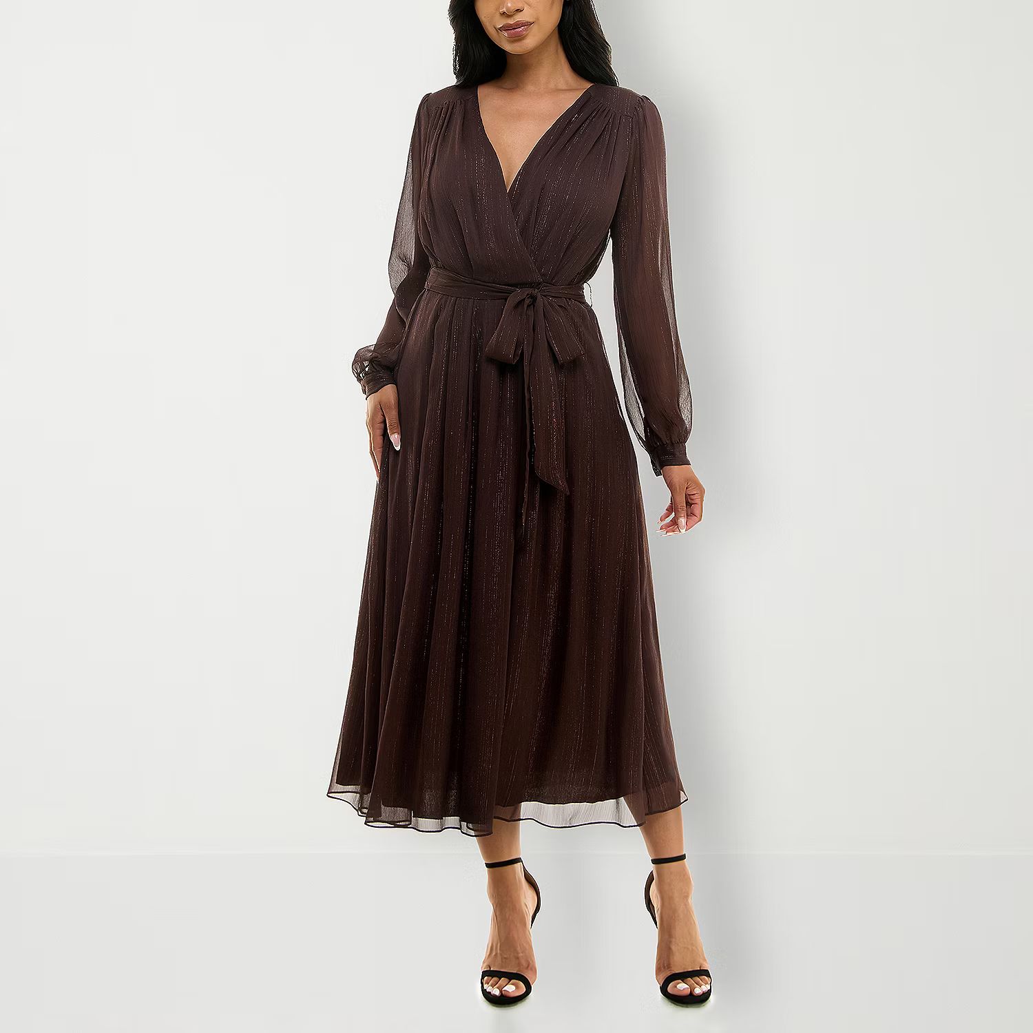 Premier Amour Shimmer Long Sleeve Midi Fit + Flare Dress | JCPenney