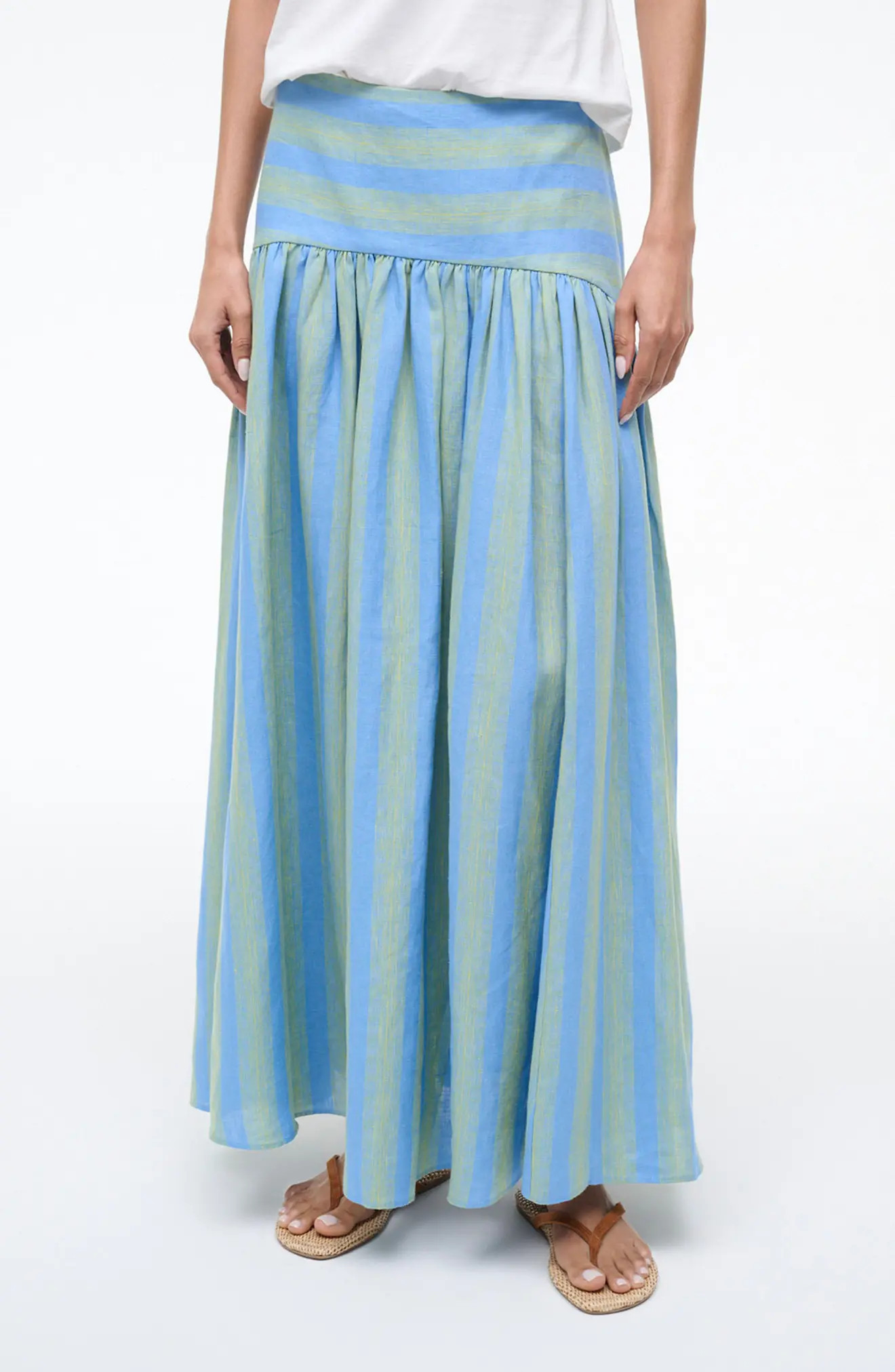 STAUD Procida Stripe Linen Midi Skirt (Women) | Nordstrom | Nordstrom