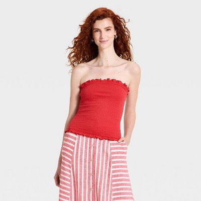 Women's Ruffle Edge Tube Top - Universal Thread™ Red XL | Target