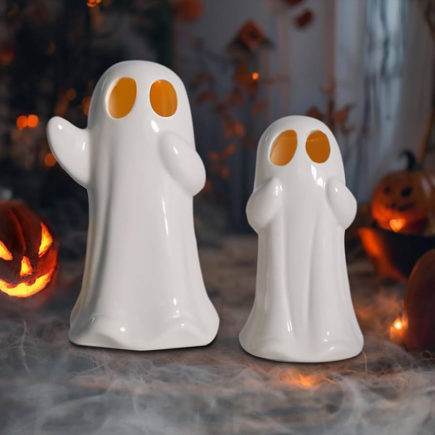 Wonder Solar Halloween Ceramic Ghost Decor, 7.5“ Cute Ghost Figurines Decoration Family Statue ... | Amazon (US)