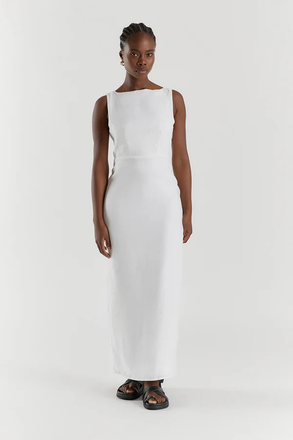 TYLA WHITE LINEN MIDI DRESS | DISSH