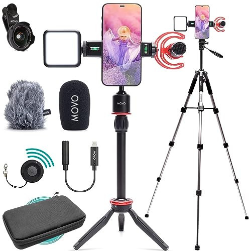 Movo iVlog1 Vlogging Kit for iPhone with Fullsize Tripod - Lightning Compatible Vlog Kit - Accessories: Shotgun Mic, Tripods, LED Light, Wide-Angle Lens for YouTube Starter Kit or iPhone Vlogging Kit | Amazon (US)