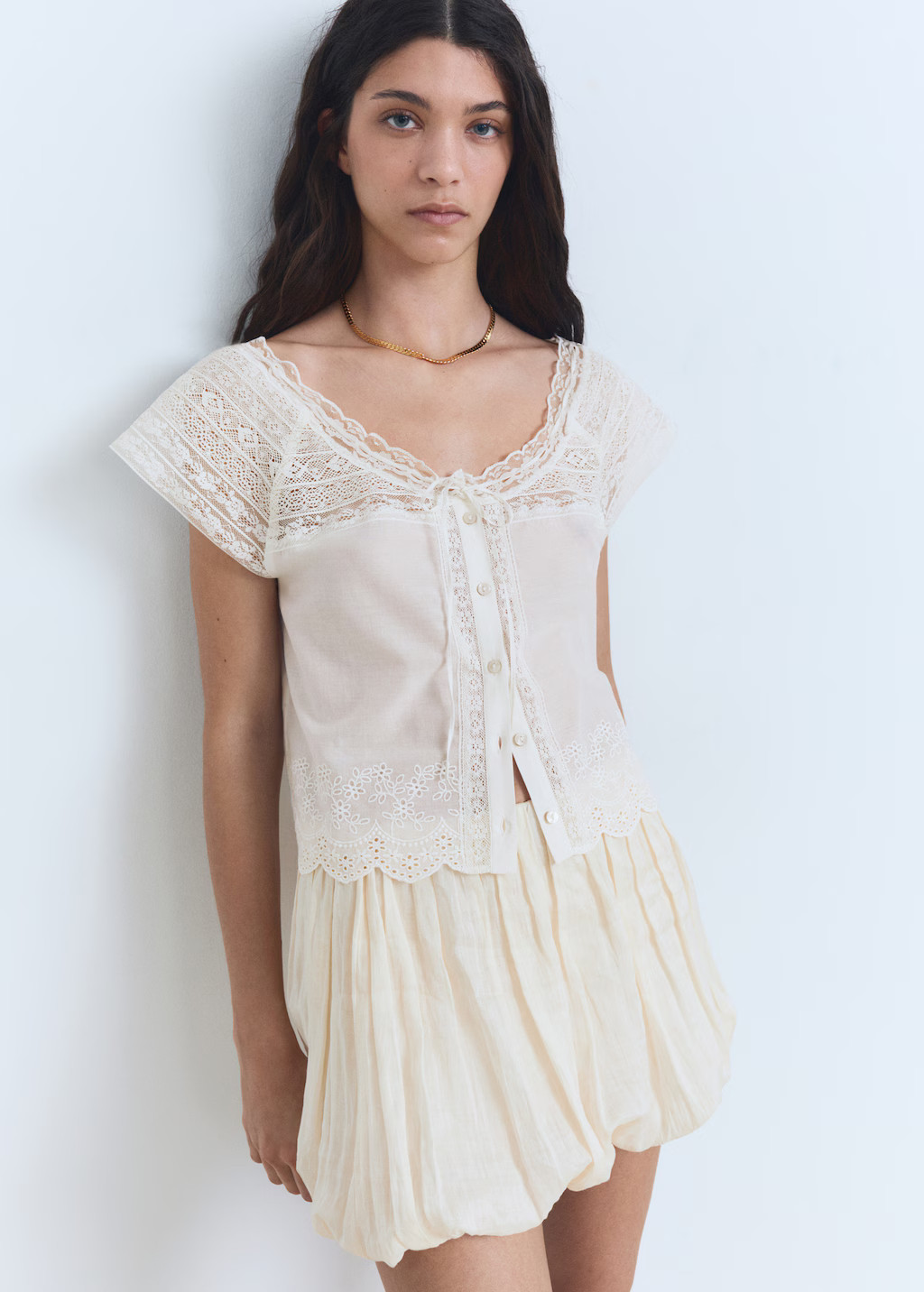 Cotton blouse with lace details - Women | MANGO United Kingdom | MANGO (UK)