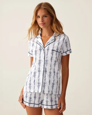 The Poppy Pima Short Set in Navy Mayfair Toile XS | Petite Plume