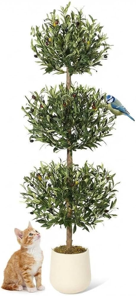 5 ft Artificial Olive Tree, Triple Ball Topiary Faux Plant with Moss & Pot, Outdoor Indoor Realis... | Amazon (US)