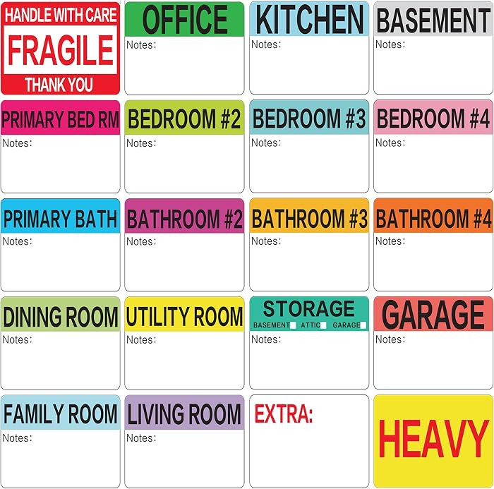 Moving Stickers 800 Pcs 3x2 Inch \u2013 Large Home Moving Packing Labels for Boxes Color Coded \u... | Amazon (US)