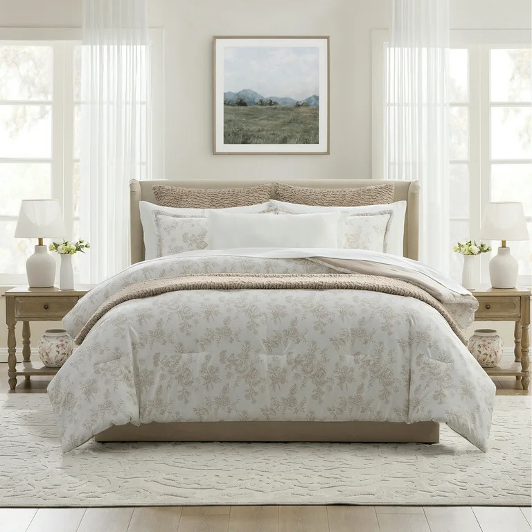 My Texas House Floral 11-Piece Comforter Set with Sheets, Taupe, Queen | Walmart (US)