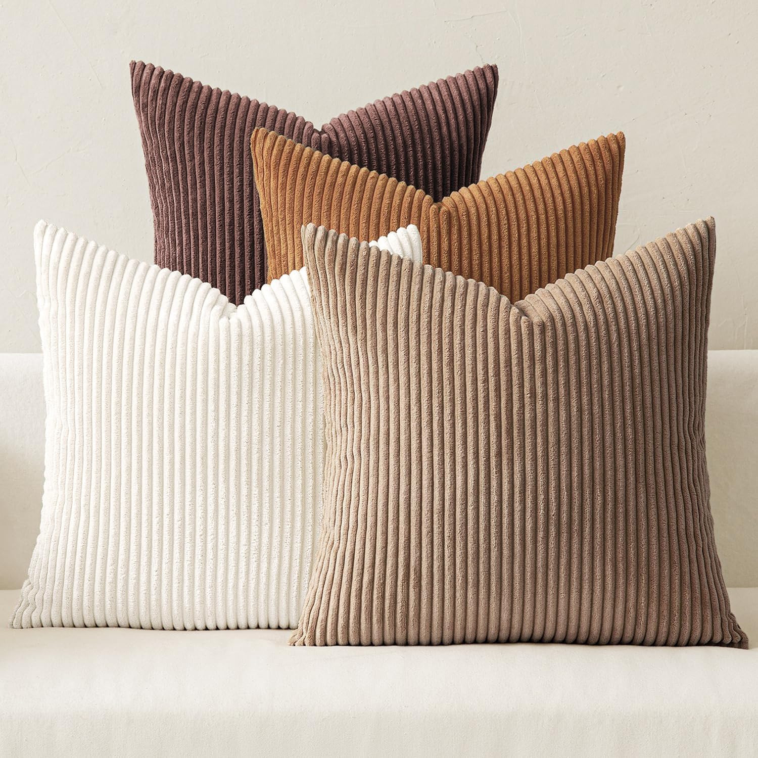 MIULEE Fall Corduroy Decorative Throw Pillow Covers Brown Series 18x18 | Amazon (US)