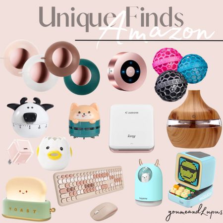 Unique and cute Amazon Finds. Lint roller balls, purse ball cleaners, soft night lights, computer keyboards, computer desk vacuums, kitchen timers, humidifiers, small portable printers, gaming accessories, speakers, charging devices, egg separators, YoumeandLupus 

#LTKhome #LTKFind #LTKfamily