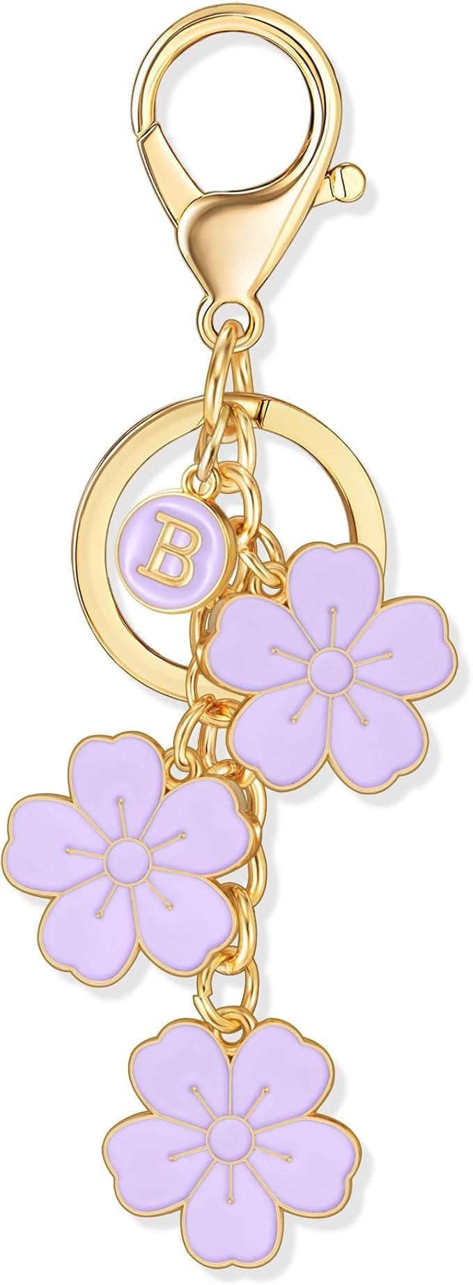 XGALBLA Initial Keychain Flower Charms for Key Cute Flower Letter Keyring, Bag Charms Enameled Ke... | Amazon (US)