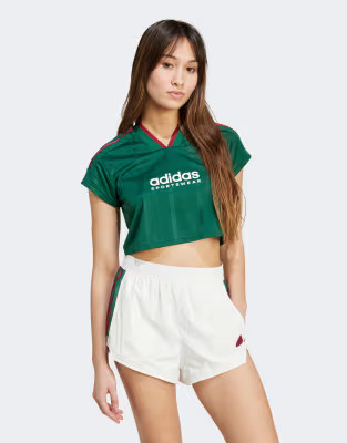 adidas Soccer Tiro cropped t-shirt in dark green | ASOS (Global)